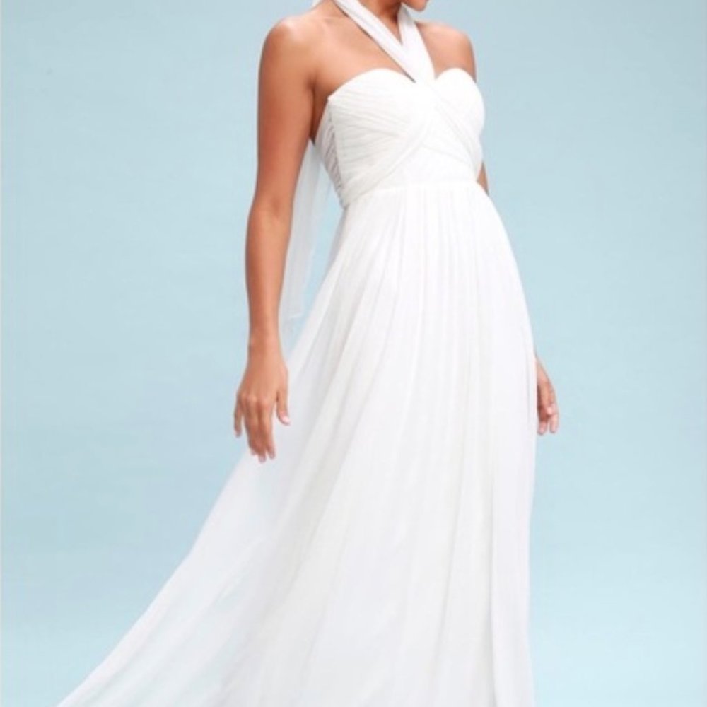 Lulu's Elegant White Maxi Dress